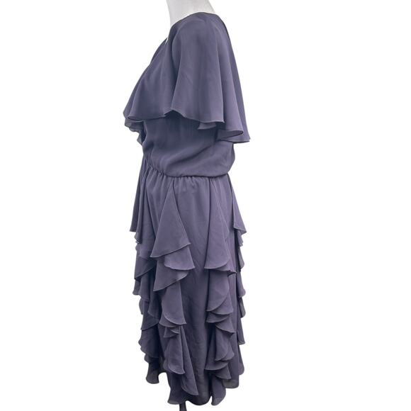 VTG 70s Purple Ruffled Midi Party Dress Sz 6 Tiered Flutter Chiffon Coquette USA - Picture 4 of 8